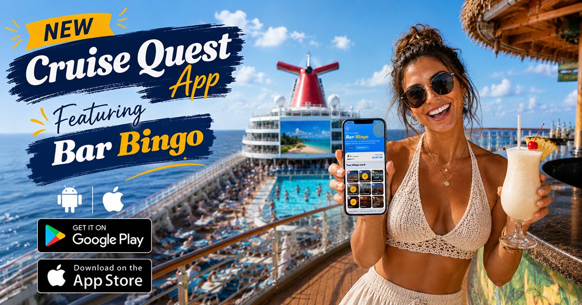 Cruise Quest app launch — Bar Bingo, Cruise Cameo, and leaderboards