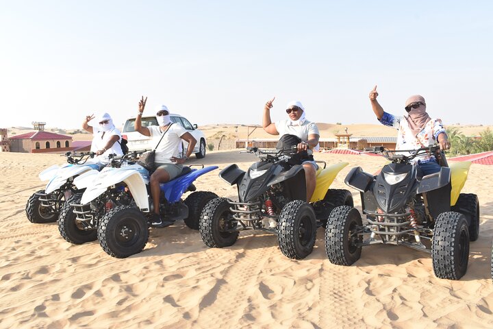 Dubai Desert 4x4 Dune Bashing, Self-Ride 30min ATV Quad, Camel Ride,Shows,Dinner - Image 1