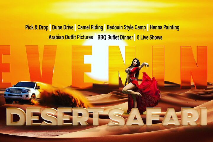 Dubai Desert Safari, BBQ, Camel Ride & Sandboarding - Image 1