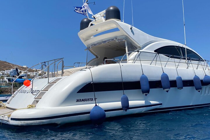 5 hour Private Yacht Cruise in Delos Rhenia Mykonos Mangusta 72 - Image 3