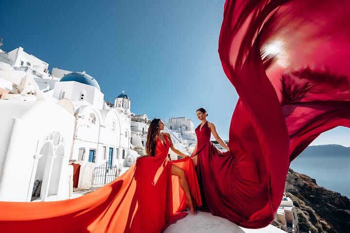 1-Hour Private Santorini Flying Dress Photoshoot - Image 1