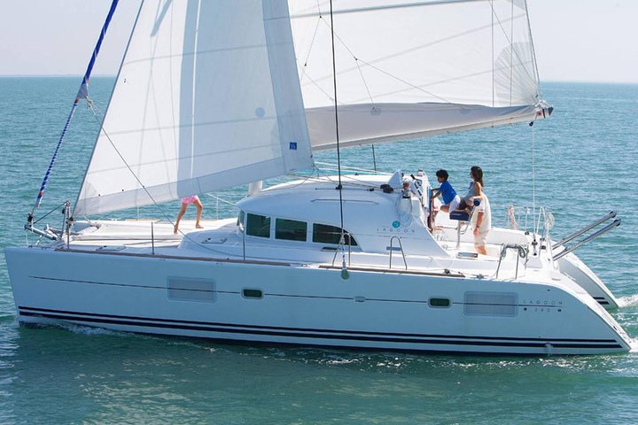 5Hour Private Santorini Luxury Catamaran Cruise with Greek Meal  - Image 1