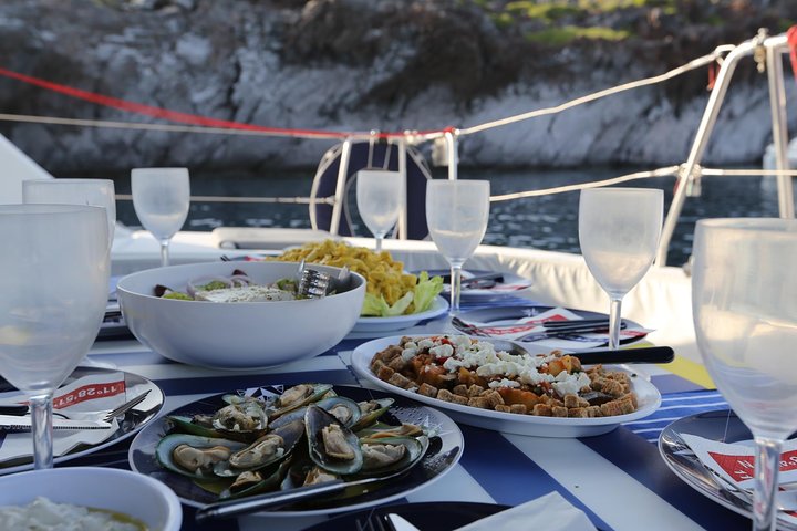 Santorini Half Day Catamaran Private Cruise incl. Meal, Drinks & Free Transport - Image 5
