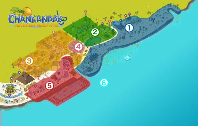 Map of Chankanaab Resort in Cozumel with Six Sections