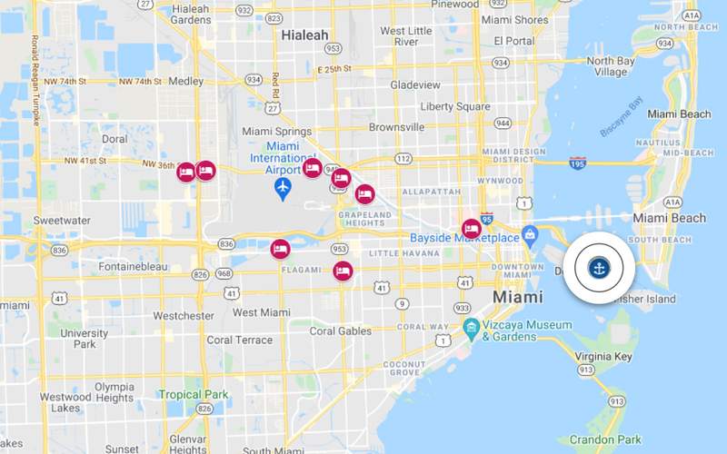 Miami Cruise Port Hotel Map