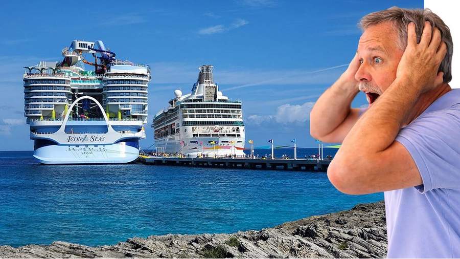 Man overwhelmed by the size of the Icon of the Seas cruise ship