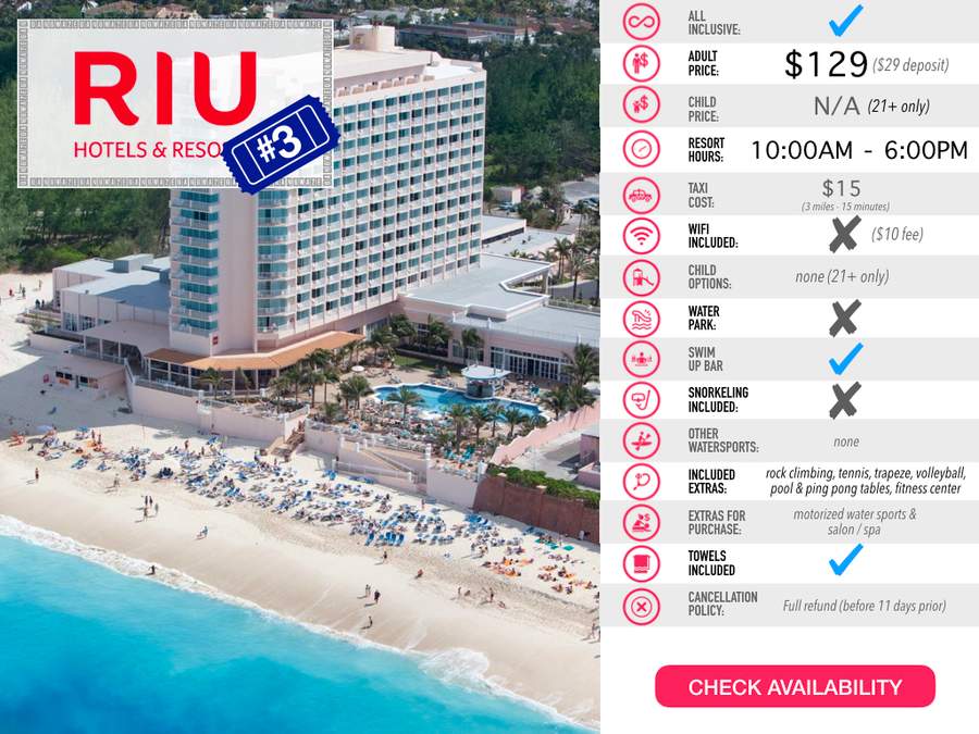 RIU Palace Nassau Resort Cost and Amenities Chart