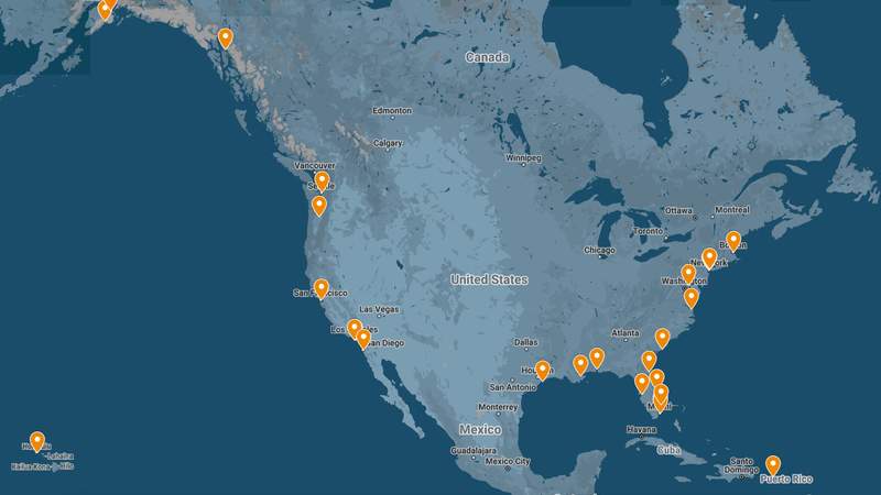 United States Cruise Port Departures Map