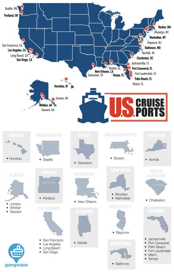 U.S. Cruise Ports Mapped by State U.S. Cruise Ports Mapped by State Infographic
