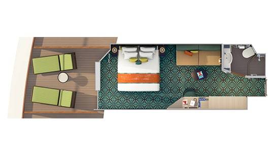 Carnival Vista Havana Aft-View Extended Balcony Stateroom Floor Plan