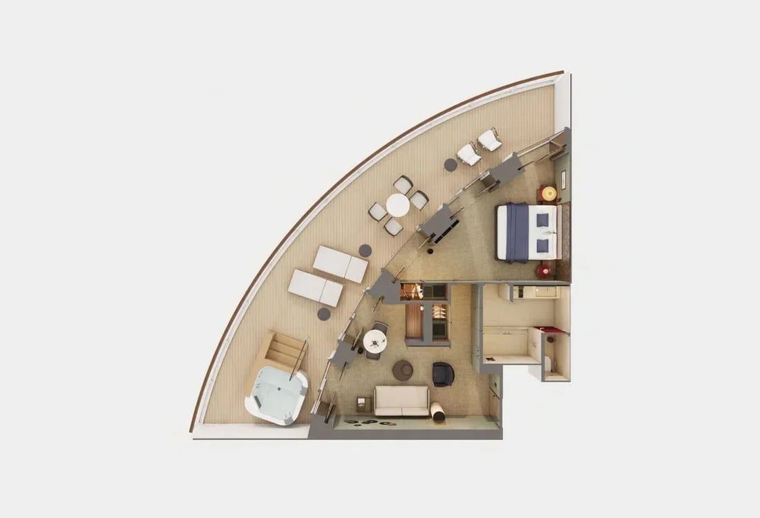 Norwegian Luna The Haven Aft-Facing Owner's Suite with Master Bedroom & Large Balcony (H4) floor plan