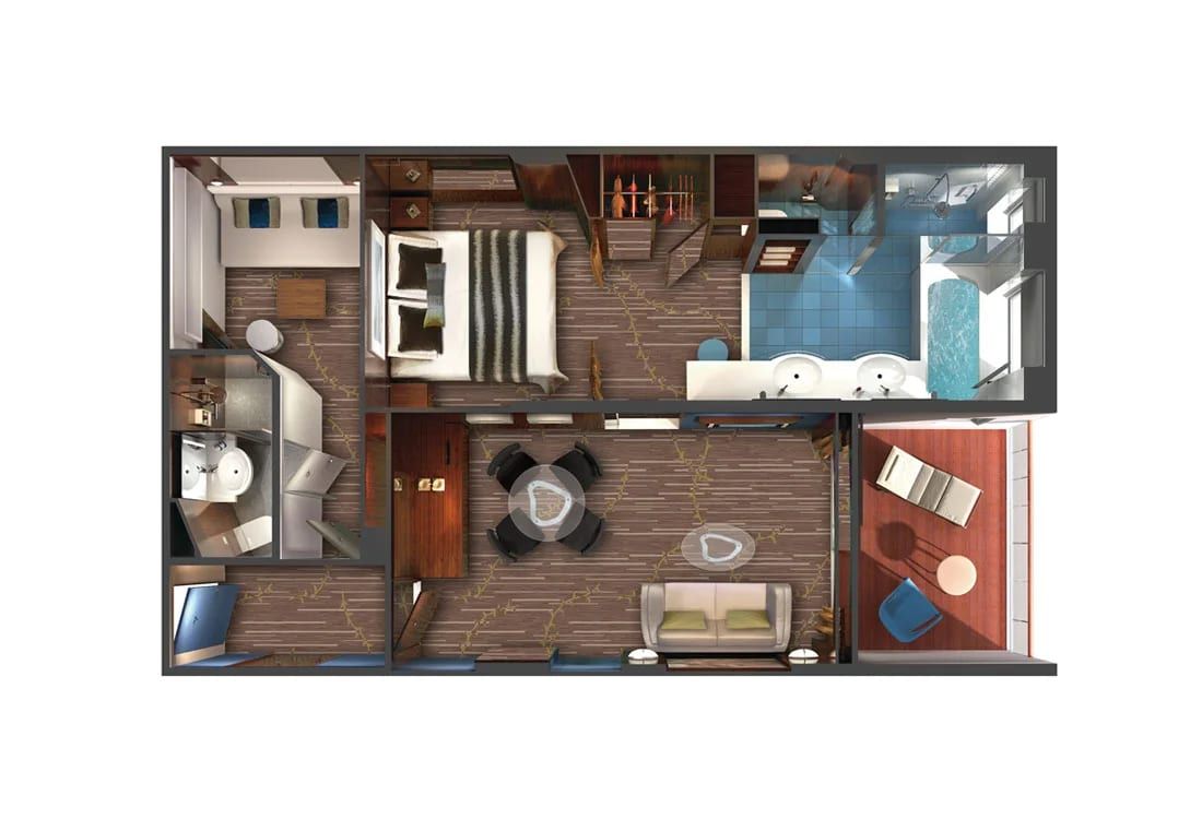 Norwegian Gem 2-Bedroom Deluxe Family Suite with Balcony (S4) floor plan