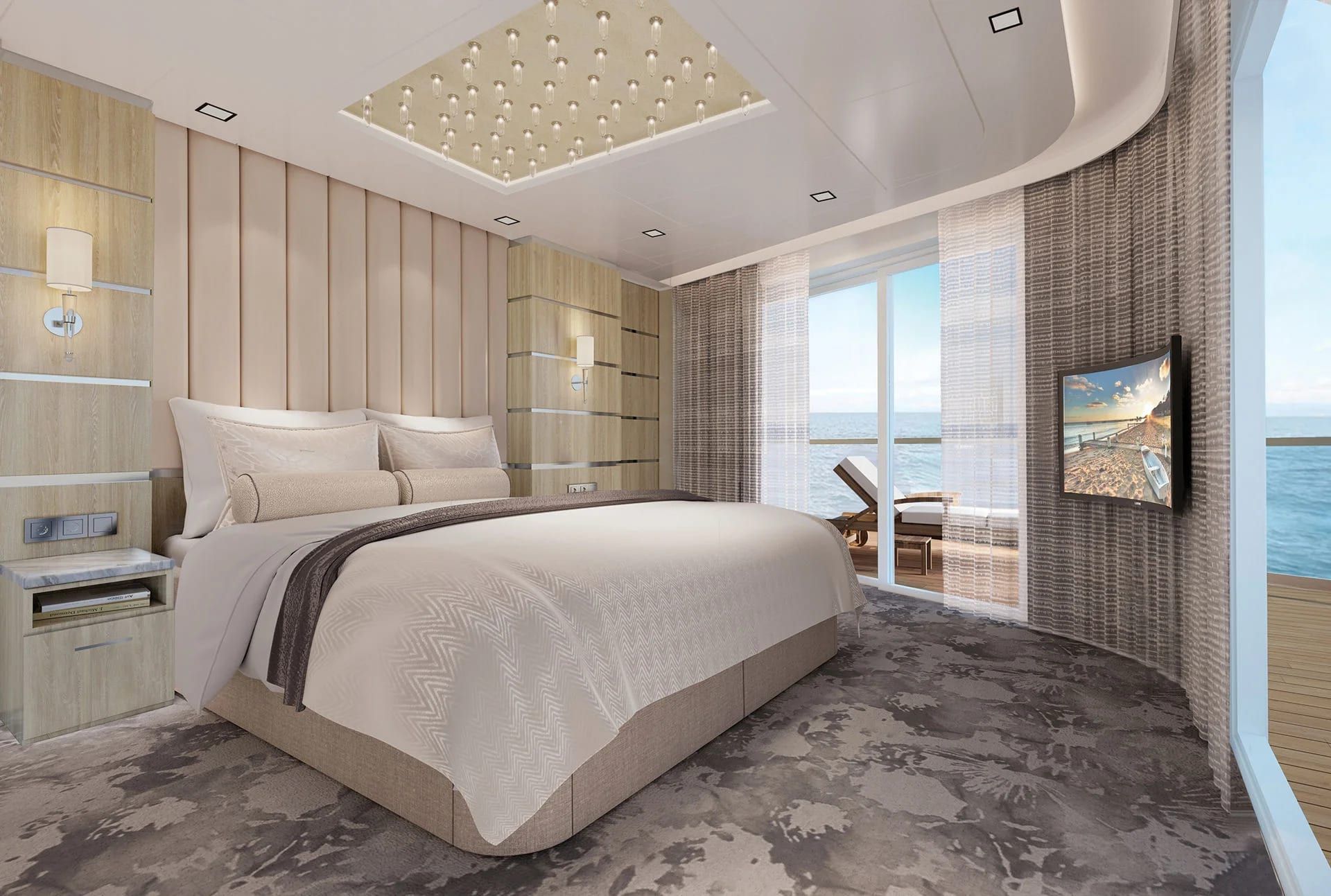 Norwegian Encore The Haven Premier Owner's Suite with Large Balcony (H2) bedroom