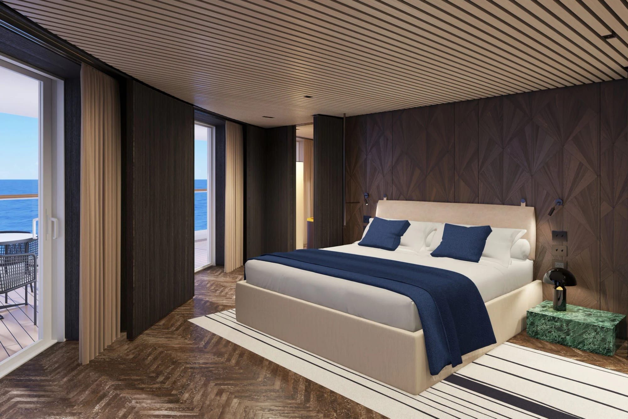 Norwegian Luna The Haven Deluxe Owner's Suite with Large Balcony (H3) bedroom, photo 1 of 2