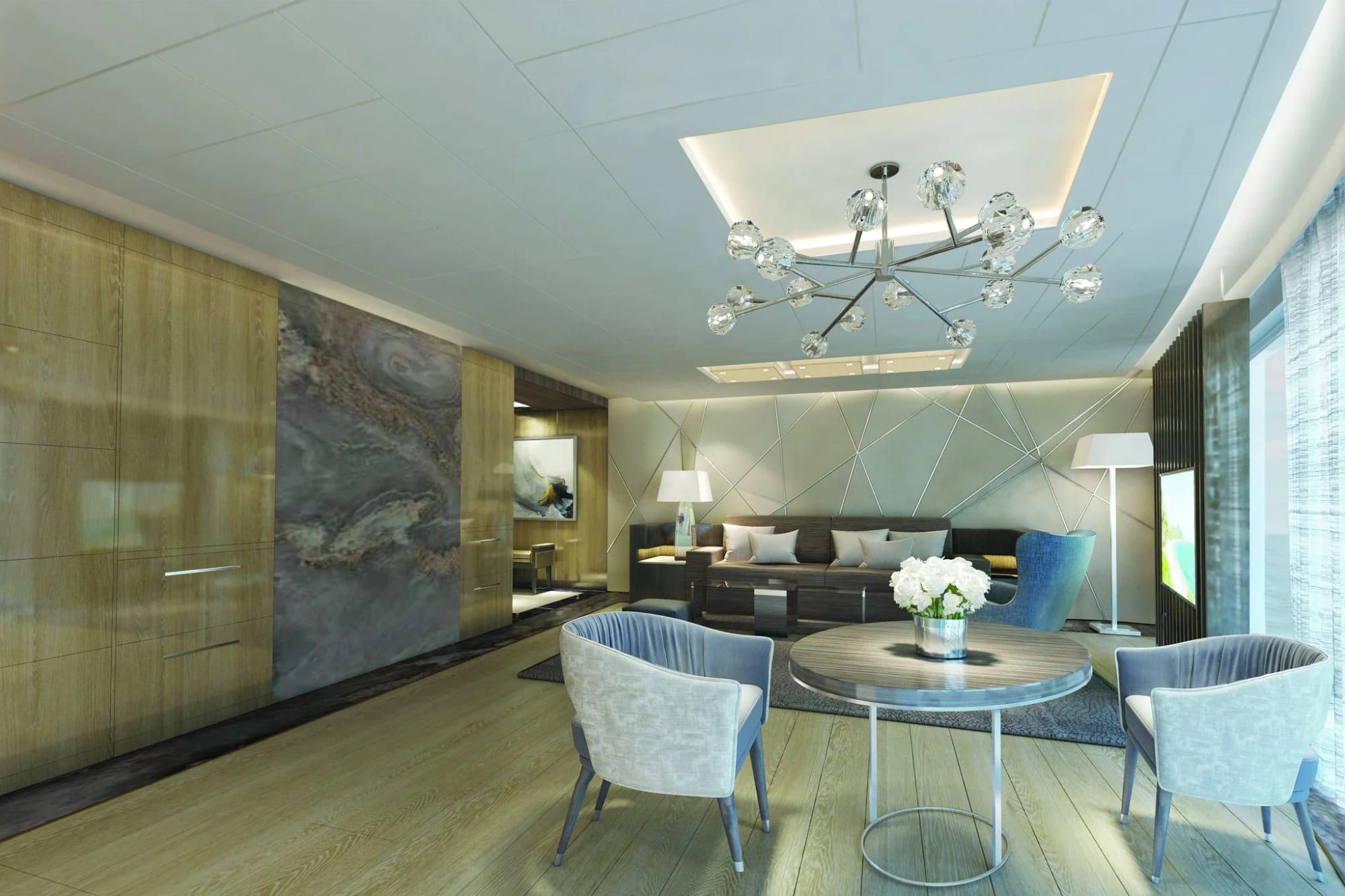 Norwegian Encore The Haven Premier Owner's Suite with Large Balcony (H2) living area, photo 1 of 2