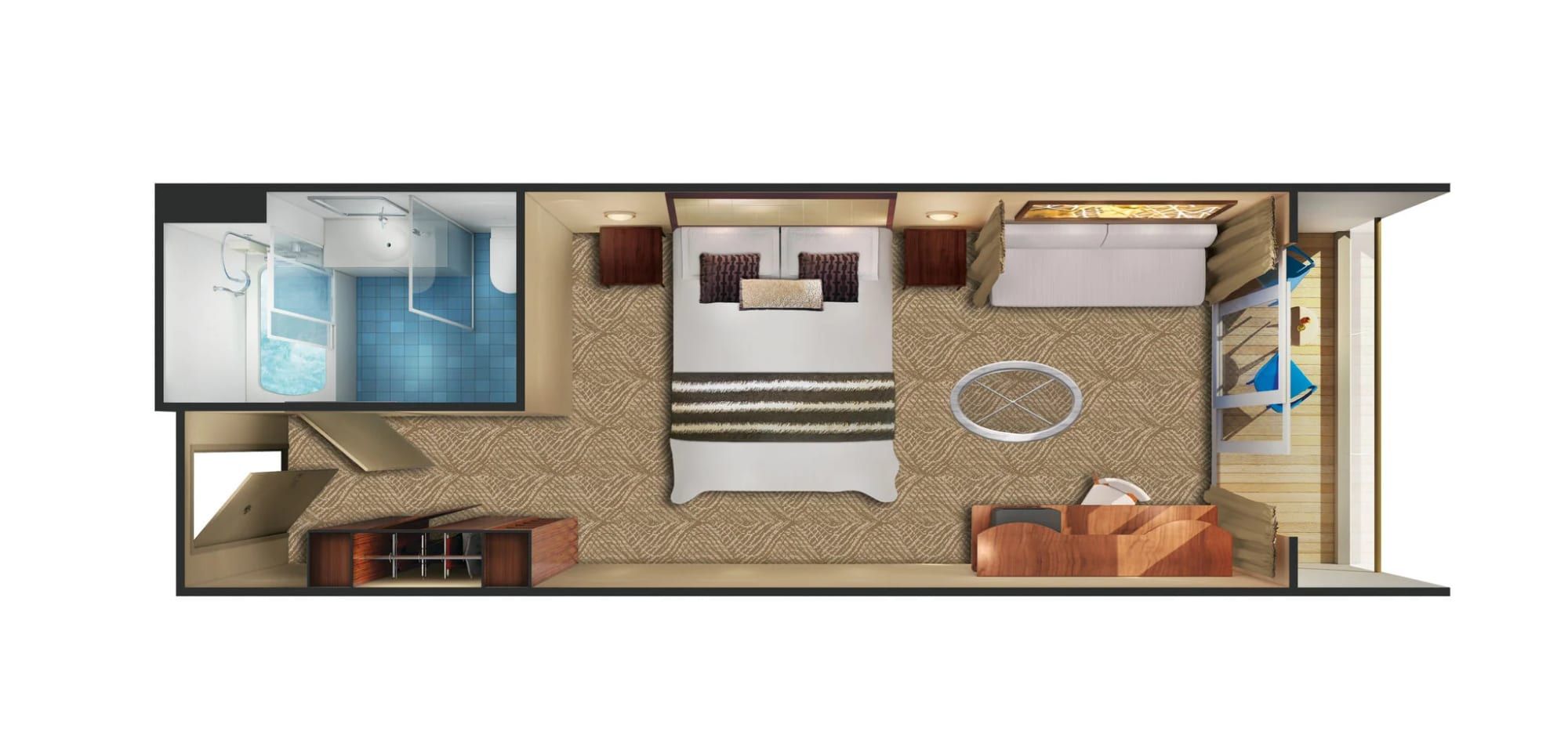 Norwegian Sun Aft-Facing Club Balcony Suite (M1) floor plan
