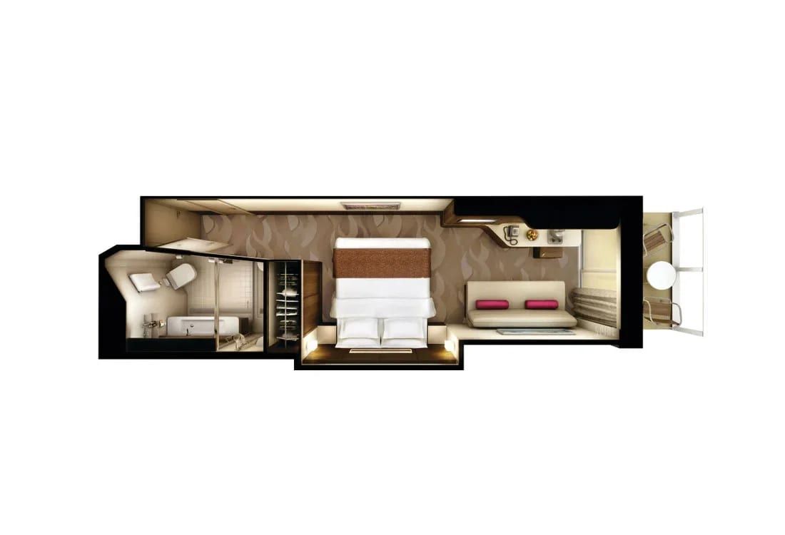 Representative photo: Norwegian Escape Club Balcony Suite floor plan