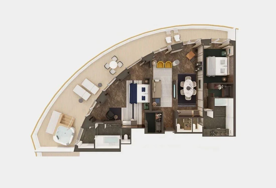 Norwegian Luna The Haven Deluxe Owner's Suite with Large Balcony (H3) floor plan
