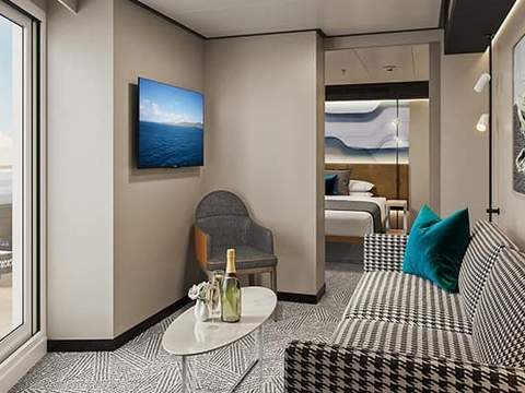 Norwegian Forward Facing Suite Master Bedroom Large Balcony Cabin Category