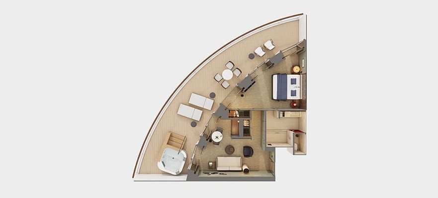 Norwegian Haven Aft Facing Owners Suite Master Bedroom Large Balcony Cabin Category