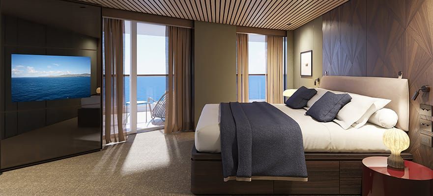 Norwegian Haven Aft Facing Owners Suite Master Bedroom Large Balcony Cabin Category