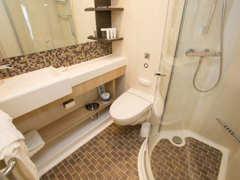 Freedom of the Seas Spacious Ocean View Balcony (4B) bathroom