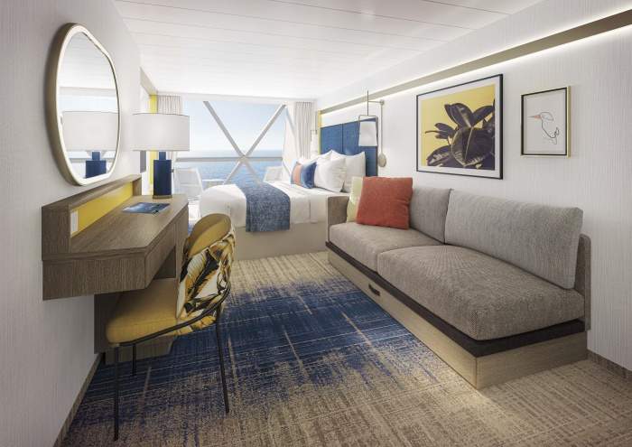 Explorer of the Seas Ocean View Panoramic Suite (No Balcony) (VP) living area