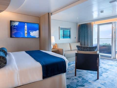 Icon of the Seas Grand Suite (GS) bedroom, photo 1 of 6