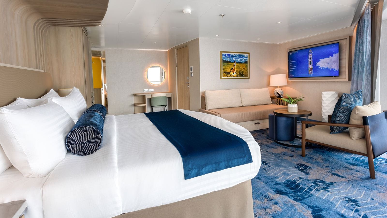 Icon of the Seas Sunset Corner Suite (SN) bedroom, photo 7 of 7