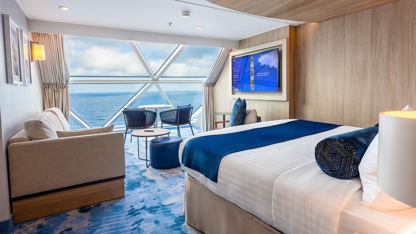 Icon of the Seas Ocean View Panoramic Suite (No Balcony) (VP) bedroom, photo 2 of 3