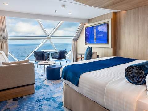 Icon of the Seas Ocean View Panoramic Suite (No Balcony) (VP) bedroom, photo 2 of 3