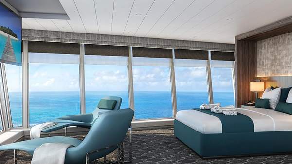 Oasis of the Seas Ultimate Panoramic Suite (UP) bedroom, photo 1 of 3