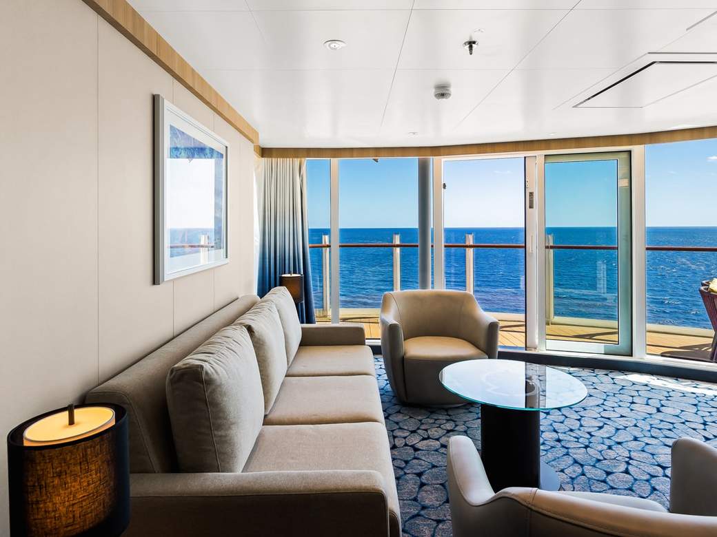 Wonder of the Seas Spacious AquaTheater Suite - 1 Bedroom (A3) living area, photo 1 of 3 Wonder of the Seas Spacious AquaTheater Suite - 1 Bedroom (A3) living area, photo 1 of 3