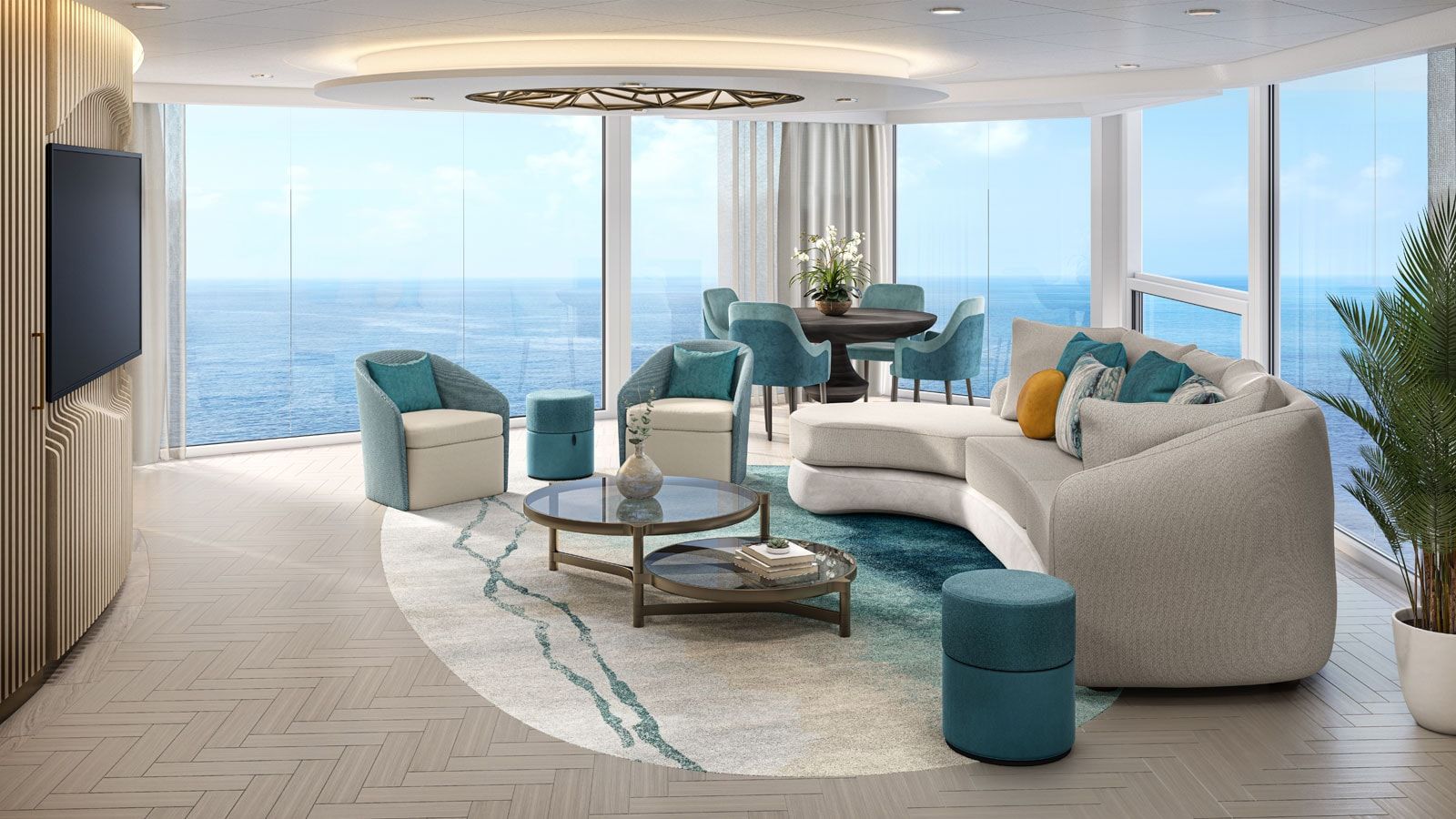 Utopia of the Seas Solarium Suite (SO) living area, photo 1 of 3
