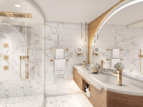 Utopia of the Seas Solarium Suite (SO) bathroom, photo 1 of 2