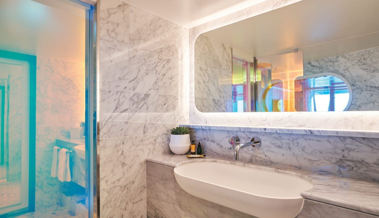 Virgin Voyages Brilliant Suite (SB) bathroom, photo 1 of 2