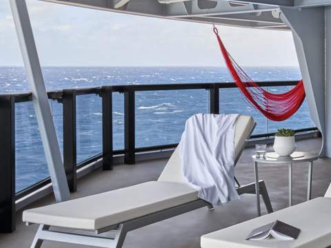Virgin Voyages Cheeky Corner Suite - Pretty Big Terrace (SCP) balcony