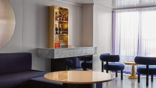 Virgin Voyages Posh Suite (SP) living area