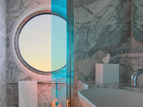 Virgin Voyages Sweet Aft Suite - Biggest Terrace (SAB) bathroom Virgin Voyages Sweet Aft Suite - Biggest Terrace (SAB) bathroom