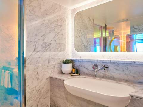 Virgin Voyages Fab Suite (SF) bathroom, photo 1 of 2