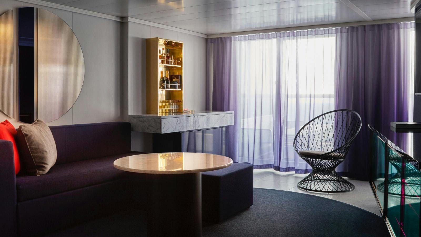 Virgin Voyages Fab Suite (SF) living area