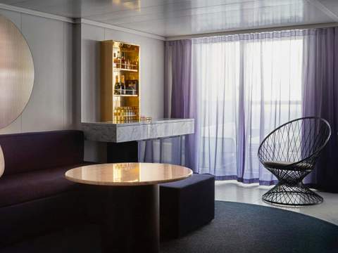 Virgin Voyages Fab Suite (SF) living area
