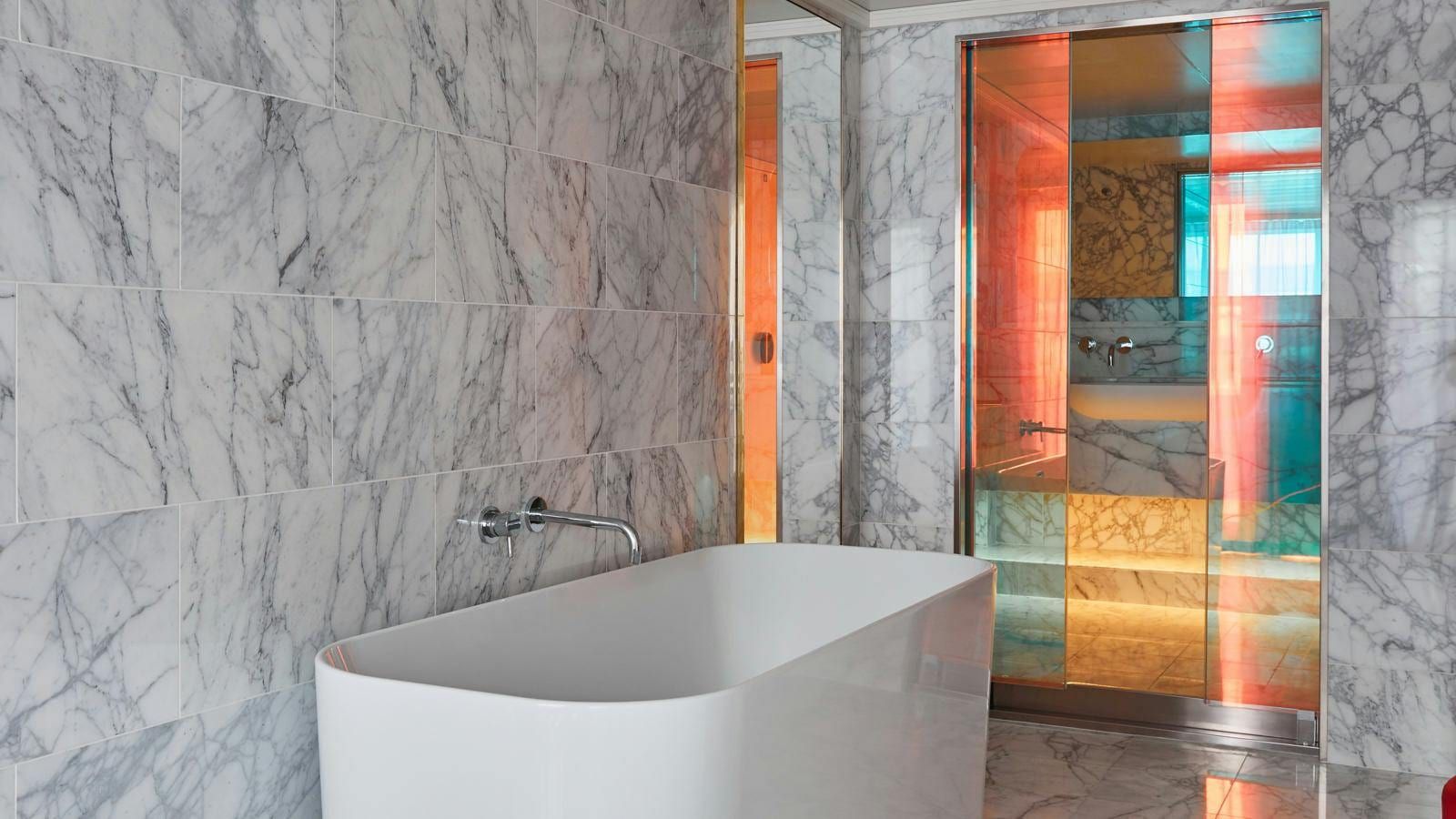 Virgin Voyages Massive Suite (SM) bathroom, photo 1 of 2