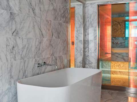 Virgin Voyages Massive Suite (SM) bathroom, photo 1 of 2