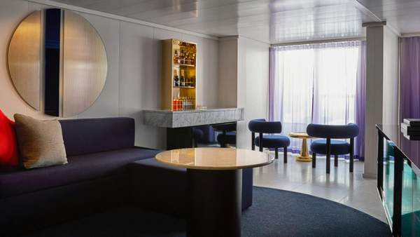 Virgin Voyages Posh Suite (SP) living area Virgin Voyages Posh Suite (SP) living area