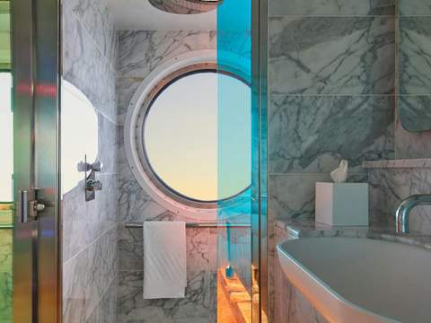 Virgin Voyages Sweet Aft Suite - Pretty Big Terrace (SAP) bathroom, photo 1 of 2 Virgin Voyages Sweet Aft Suite - Pretty Big Terrace (SAP) bathroom, photo 1 of 2