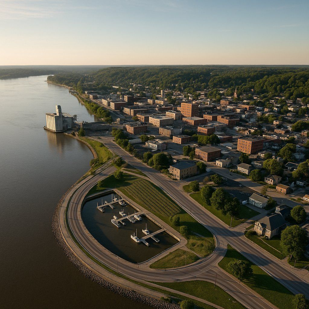 Alton, Illinois Cruise Port - overhead view of the Alton itinerary stop located in the River Cruises - United States cruising region