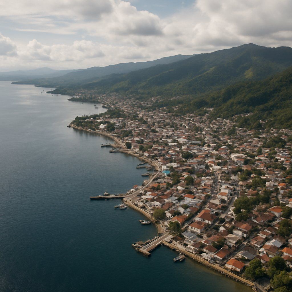 Ambon Cruise Port - overhead view of the Ambon itinerary stop located in the South Pacific cruising region