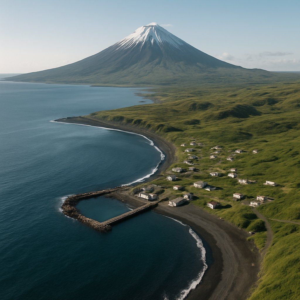 Atlasov, Kuril Islands, Russian Federation Cruise Port - overhead view of the Atlasov itinerary stop located in the Europe - Northern Europe cruising region