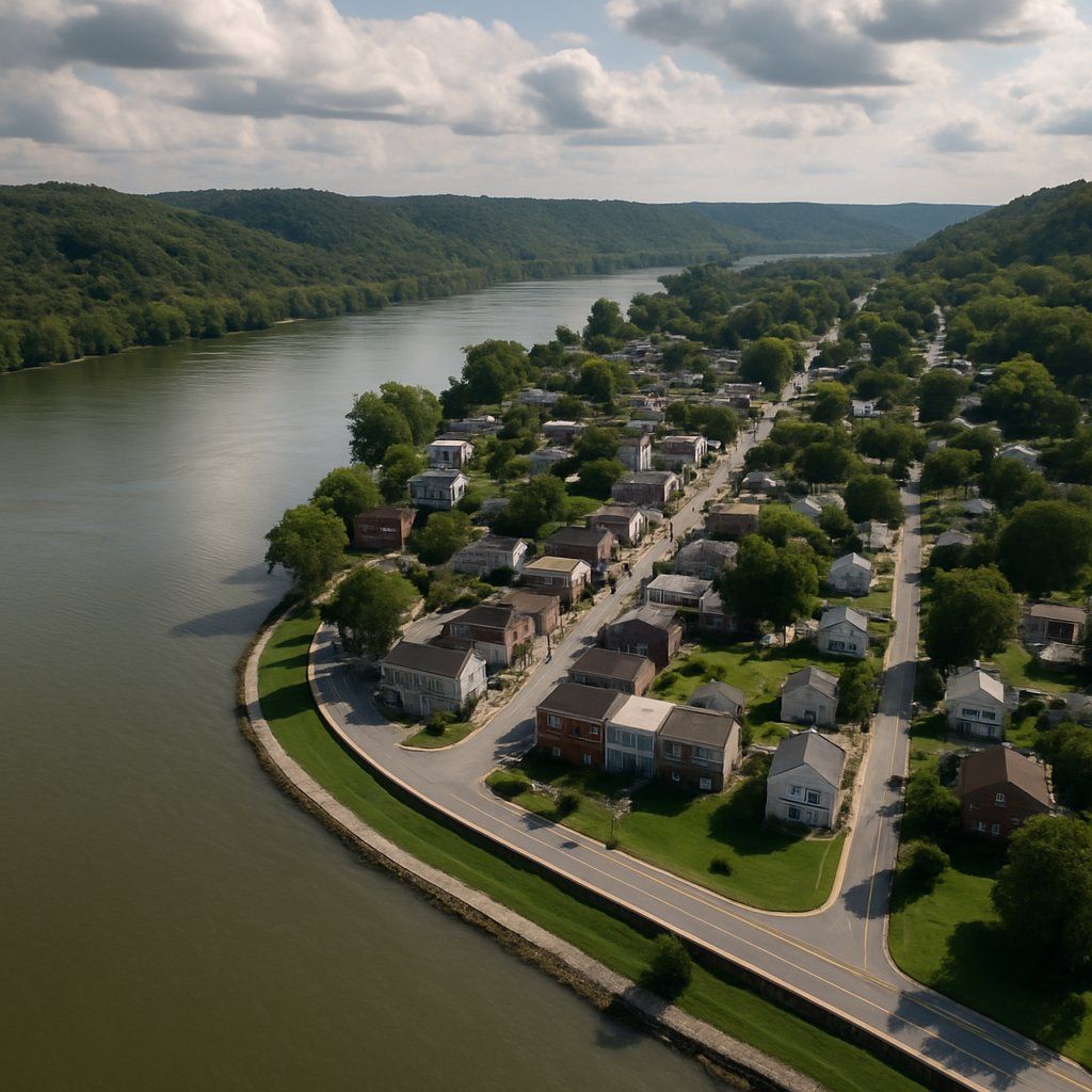 Augusta, Kentucky Cruise Port - overhead view of the Augusta itinerary stop located in the River Cruises - United States cruising region